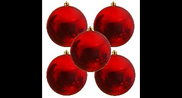 Decoris Kerstbal - 5x - rood - groot - 14 cm - kunststof - glans