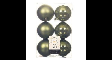 Decoris Kerstballen - 12x st - mosgroen - D8 cm - kunststof - kerstversiering