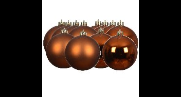 Decoris kerstballen - 12x stuks - 6 cm - koper/cognac bruin - kunststof