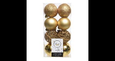 Decoris Kerstballen - 16x st - goud - D6 cm - kunststof - kerstversiering