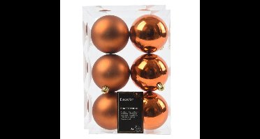 Decoris kerstballen - 18x stuks - 8 cm - koper/cognac bruin - kunststof