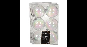 Decoris kerstballen - 18x stuks - 8 cm - transparant parelmoer - kunststof
