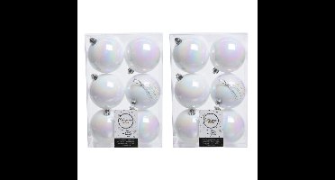 Decoris Kerstballen - 24x st - wit parelmoer - D8 cm - kunststof - kerstversiering