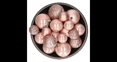 Decoris kerstballen - 26x st - lichtroze - kunststof - mix 6, 8 en 10 cm