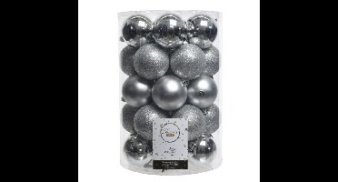 Decoris Kerstballen - 34x st - zilver - 8 cm - kunststof - kerstversiering