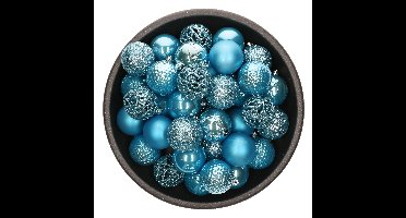 Decoris kerstballen - 37x - kunststof - ijs blauw - 6 cm