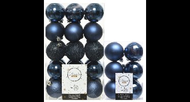 Decoris kerstballen 42x stuks donkerblauw 6 cm kunststof