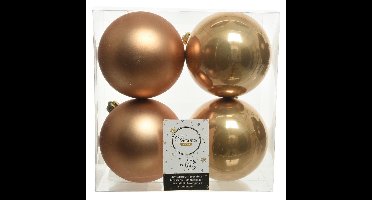 Decoris Kerstballen - 4x st - camel bruin - D10 cm - kunststof - kerstversiering