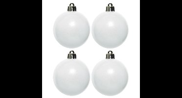 Decoris Kerstballen - 4x st - wit - 10 cm - kunststof - kerstversiering