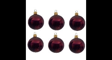 Decoris kerstballen - 6x st - donkerrood - 8 cm - glas - kerstversiering