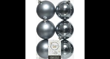 Decoris Kerstballen - 6x st - grijs/blauw - D8 cm - kunststof - kerstversiering