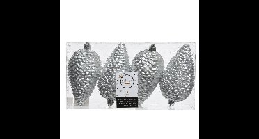 Decoris Kerstballen - dennenappels - 4x - zilver - 12 cm - kerstornamenten