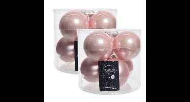 Decoris Kerstballen - glas - 12x stuks - lichtroze - 8 cm - kerstversiering