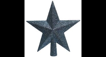 Decoris kerstboom piek - ster vorm - donkerblauw - glitter - 19 cm - kunststof - kerstpiek