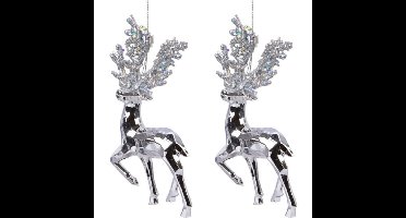 Decoris Kerstboomhanger Rendier - 4x - zilver - 16 cm