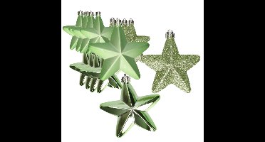 Decoris kersthanger sterren - 24x st - groen - 7 cm - kunststof - kerstornamenten