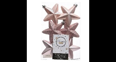 Decoris kersthanger sterren - 6x st - lichtroze - 7 cm - kunststof - kerstornamenten