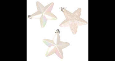 Decoris kersthanger sterren - 6x st - wit parelmoer - 7 cm - kunststof - kerstornamenten