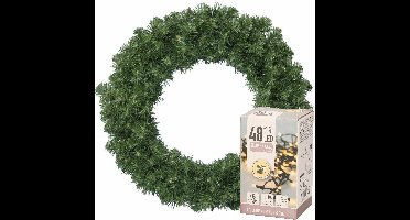 Decoris Kerstkrans - groen - 35 cm - verlichting warm wit