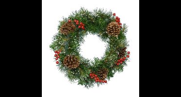 Decoris Kerstkrans - groen - met versiering - 50 cm
