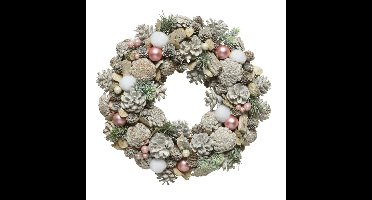 Decoris Kerstkrans - white wash - nepsneeuw en versiering - 34 cm