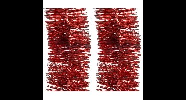 Decoris Kerstslinger - 4x - rood - lametta - 270 cm - glanzend - guirlande - kerstboomslinger
