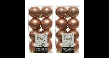 Decoris kleine kerstballen - 32x st - terra bruin - 4 cm - kunststof - onbreekbare kerstballen