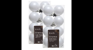 Decoris kleine kerstballen - 32x st - wit - 4 cm - kunststof - onbreekbare kerstballen