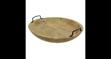 Decoris serveerschaal - fruitschaal - rond - mangohout - 39 x 10 cm - met handvatten