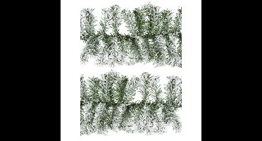 Dennenslinger/dennen guirlande - 2x - groen - besneeuwd - 270 x 9,5 cm - PVC - 160 tips