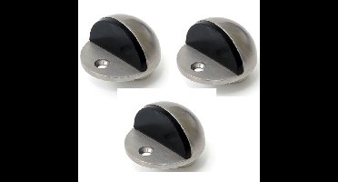 Deurstopper/deurbuffer - 3x - D45mm - inclusief schroeven - RVS - zilver - inliggende vloermontage