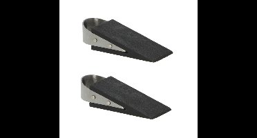 Deurstopper/deurwig - 2x - rvs/rubber - zwart - anti-slip - 12 x 5 x 3 cm