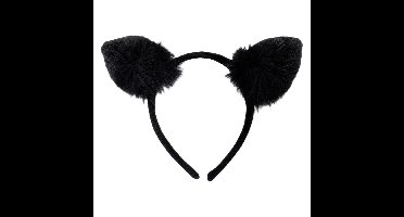 Diadeem met katten oortjes - zwart- meisjes/dames - Carnaval verkleed oren
