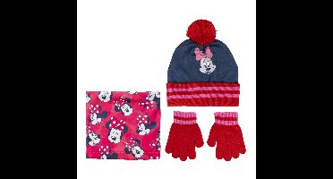 Disney Minnie Mouse 3-delig winterset - muts/handschoenen/nek warmer - rood - voor kinderen