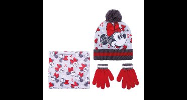 Disney Minnie Mouse 3-delig winterset - muts/handschoenen/nek warmer - rood/wit - voor kinderen