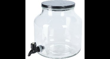 Drank dispenser Beverages Tap - 5.2 Liter - transparant glas/metaal - tapkraan/deksel - water/sap