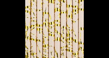 Drinkrietjes - papier - 20x - poederroze/goud - 19,5 cm - rietjes