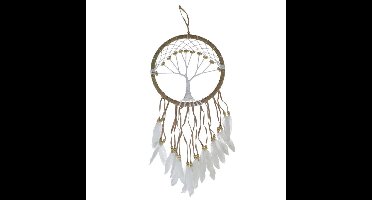 Dromenvanger/dreamcatcher Levensboom - mobiel - bruin - veertjes/kraaltjes - 28 cm