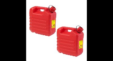 EDA Kunststof jerrycan - 2x stuks - rood - L35 x B23 x H37 cm - 20 liter - geschikt voor brandstof
