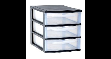 EDA Ladenkast/bureau organizer - zwart - stapelbaar - A4 - met 3x lades - L26 x B36 x H28 cm
