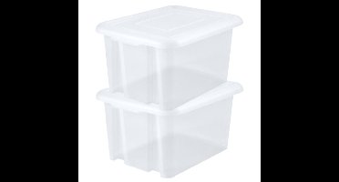 EDA Opbergbox 55L - 3x - wit - stapelbaar - L58 x B44 x H31 cm - kunststof - Bak/doos met deksel