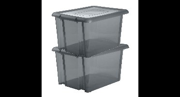 EDA Opbergbox 80L - 4x - grijs - stapelbaar - L56 x B50 x H36 cm - kunststof - Bak/doos met deksel