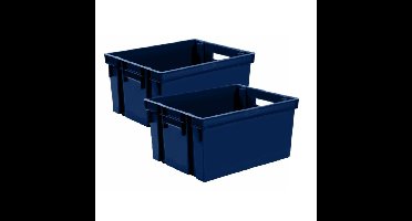 EDA Opbergkrat stapelbaar - 2x - kunststof - 10 Liter - L32 x B26 x H18 cm - blauw