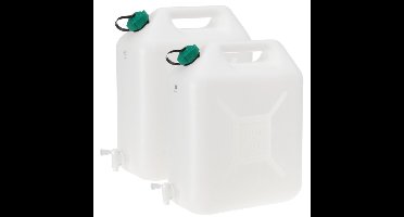 EDA water jerrycan met inhoud 20 liter - 2x - kunststof - transparant - met kraantje - draagbaar