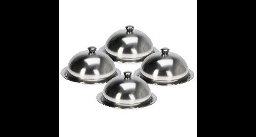 EH serveerschaal stolp met dienblad - 4x - rvs - D31 x H15 cm