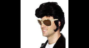 Elvis Rock an roll star verkleed set pruik zwart en bril voor heren