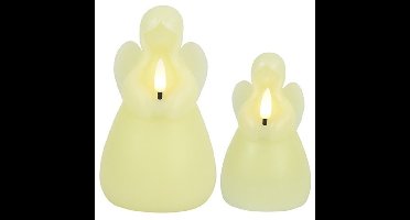 Engel LED kaarsen - creme wit - 2x st - H11,5 en H14,5 cm - wax kaarsen op batterijen - kerst
