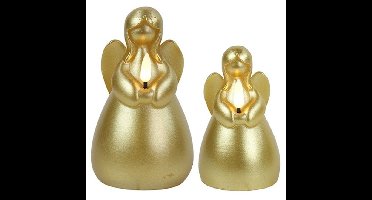 Engel LED kaarsen - goud - 2x st - H11,5 en H14,5 cm - wax kaarsen op batterijen - kerst