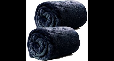 Enzo Fleece dekens/plaids 2 stuks 130 x 180 cm - donker blauw