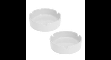 Excellent Houseware Asbak - 2x - wit - porselein - 10 cm - Binnen/buiten gebruik